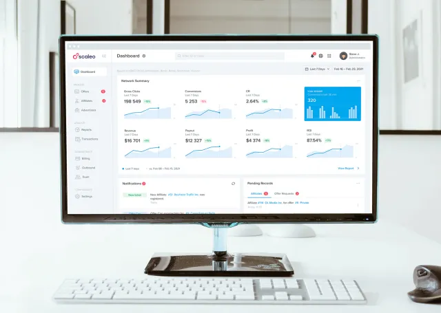 Tableau de bord du logiciel de marketing d'affiliation Scaleo