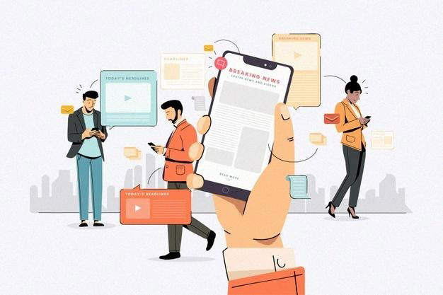 E-Commerce-PWA: personas que utilizan sus teléfonos móviles para las noticias