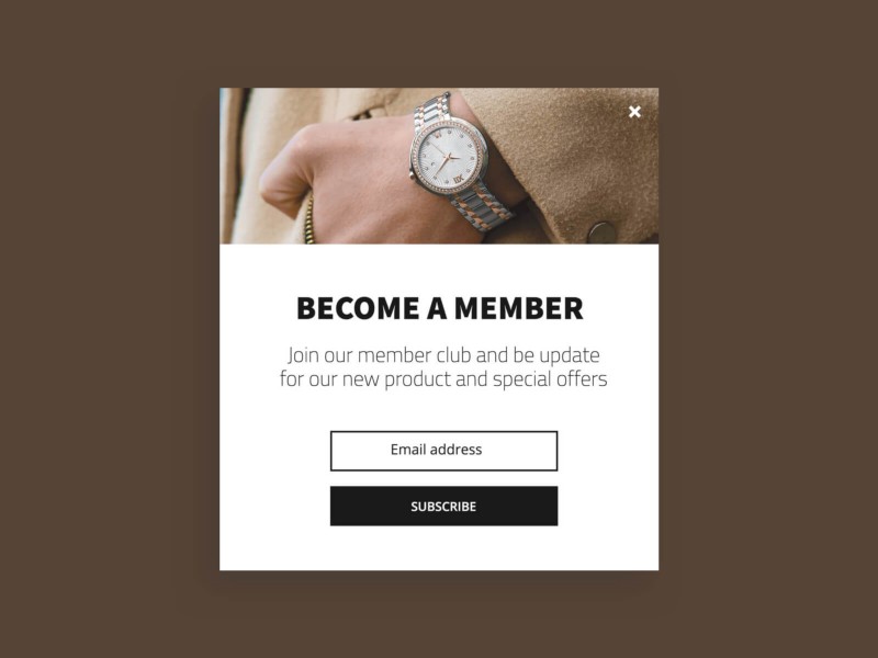 Ventana emergente de suscripción por correo electrónico para poner a los usuarios más calientes en sus bolsillos