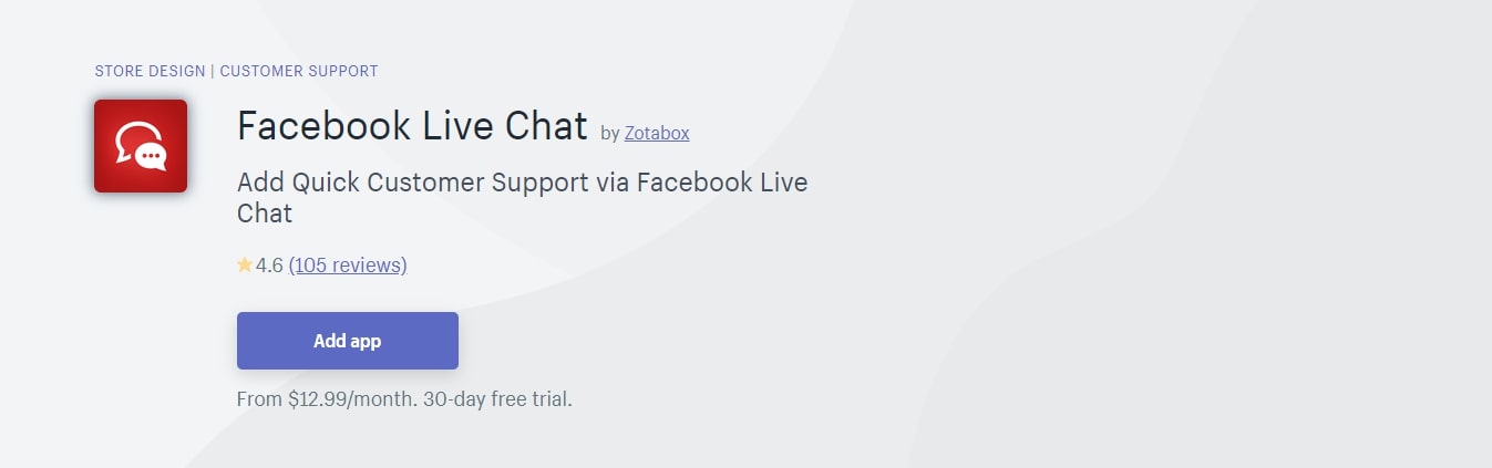 Chat dal vivo di Facebook - La migliore app Shopify