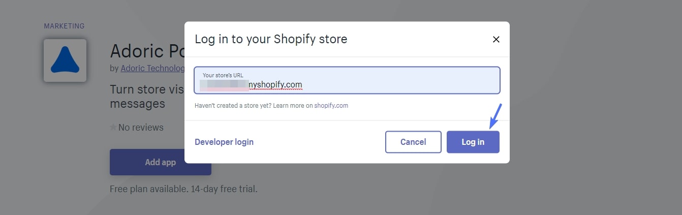 Aggiungi Adoric al negozio Shopify