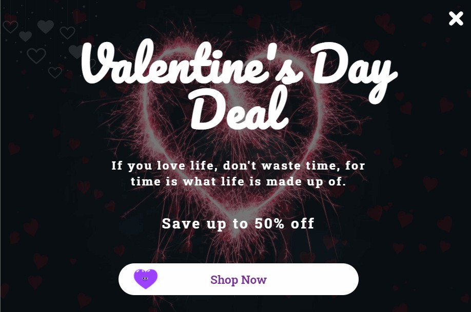 Modèle de popup de promotion d'offre pour la Saint-Valentin