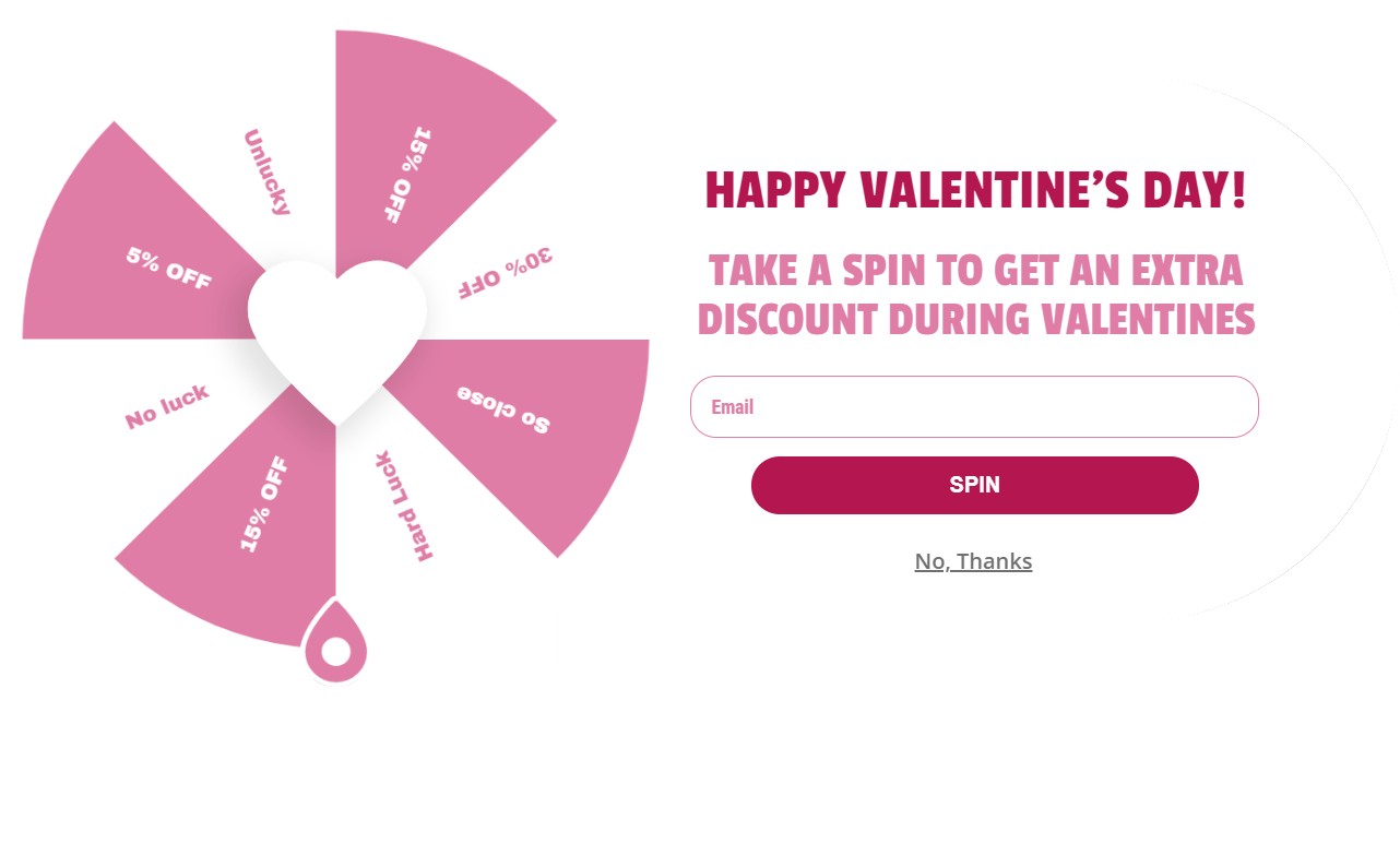 Faites tourner pour gagner des popups pour la Saint-Valentin