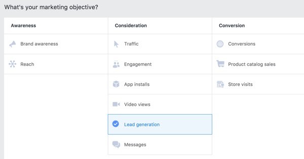 Obiettivo della campagna Facebook