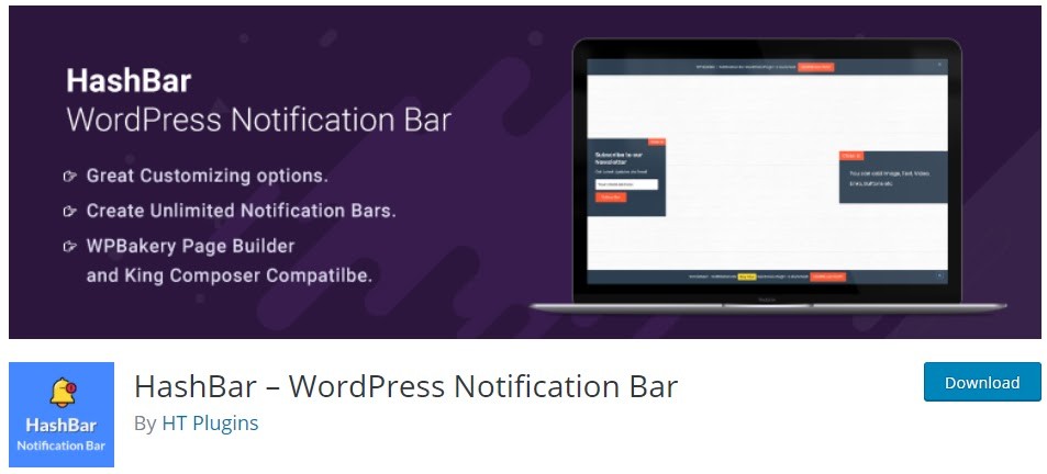 Barra di notifica di HashBar WordPress