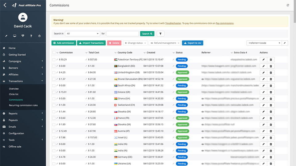 Panoramica delle commissioni di Post Affiliate Pro