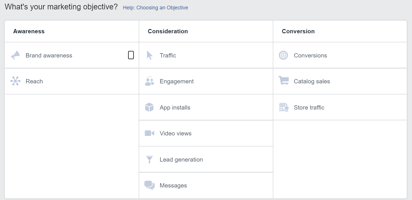 Alegerea unui obiectiv de marketing pe Facebook