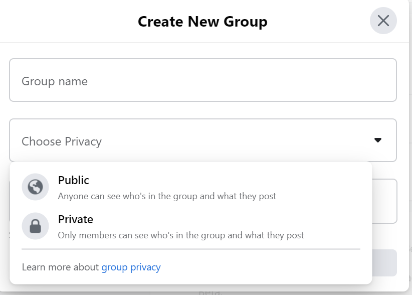 Configuración de grupo de Facebook