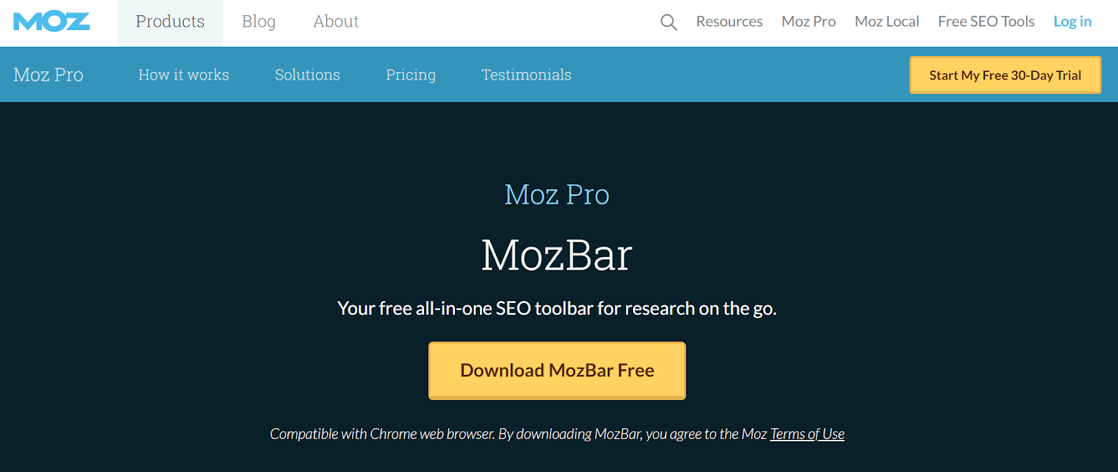 แถบเครื่องมือ MozBar สำหรับ Chrome