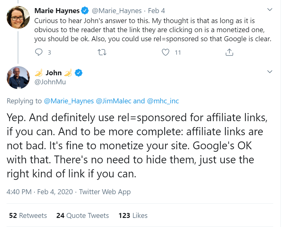 Tweet de John Mueller de Google