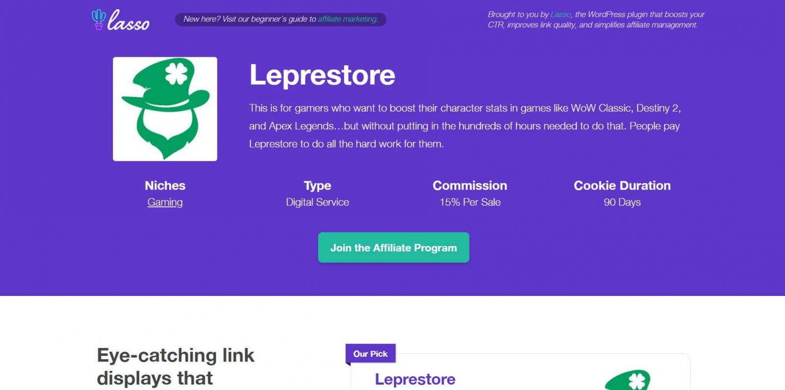 Programme d'affiliation de jeu Leprestore