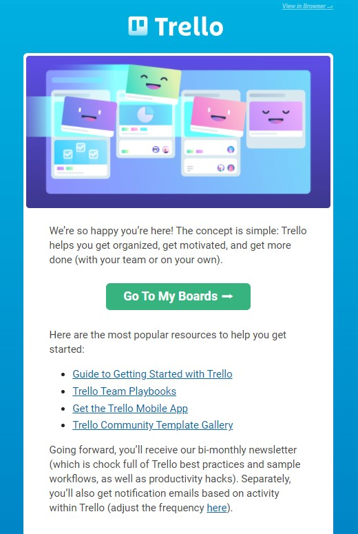 Contoh Email Selamat Datang #1 - Trello