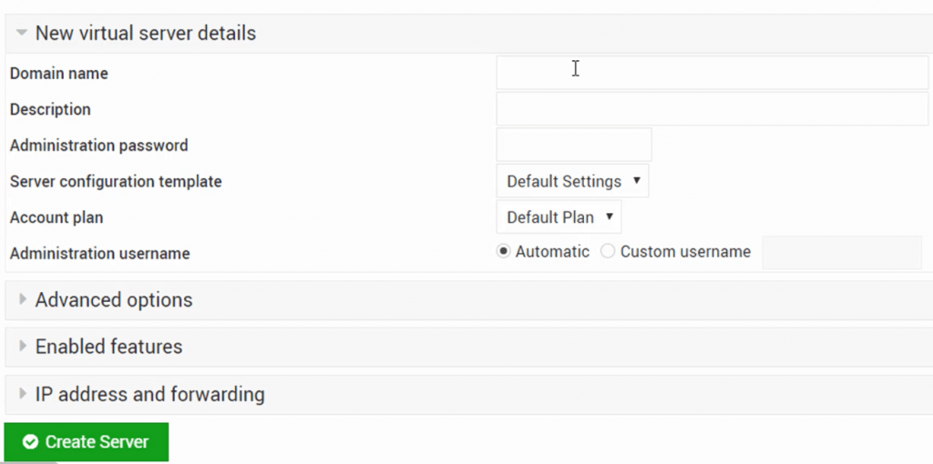 virtualmin crea server