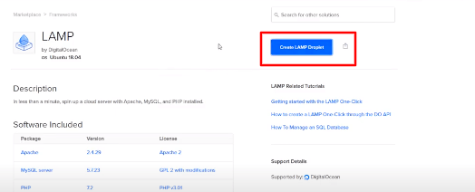 Créer LAMP Droplet dans digitalocean
