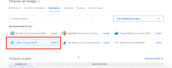 LAMP, Ubuntu 20.04'te DigitalOCean'de