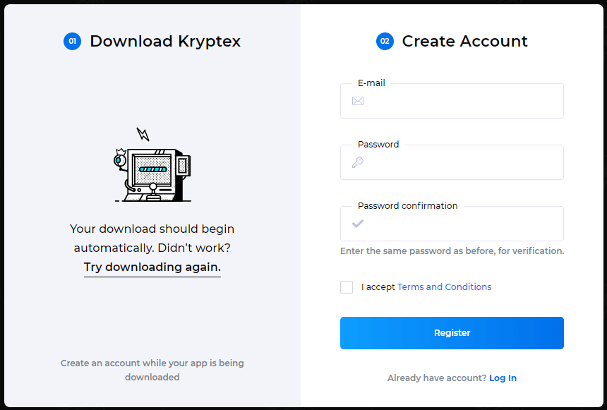 Insira suas informações no Kryptex