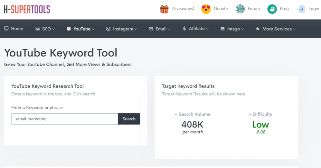 H-Supertools YouTube Keyword-Tool