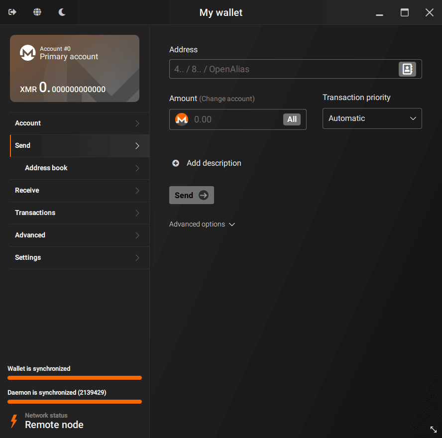 GUI Wallet จาก GetMonero