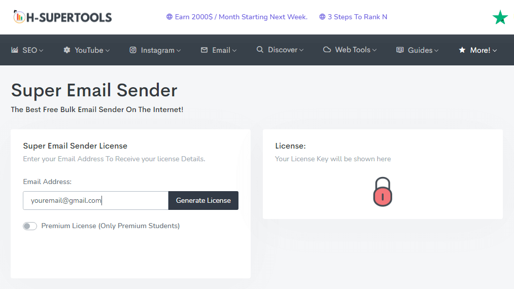 Gerador de licenças do Super E-mail Sender 1