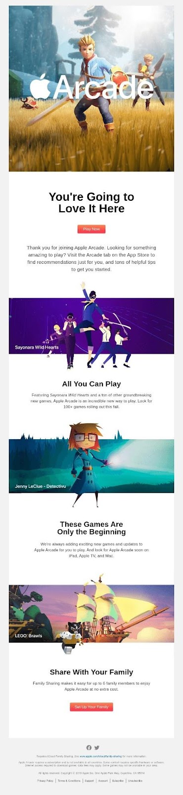 Arcade | esempio di email per nuovi iscritti