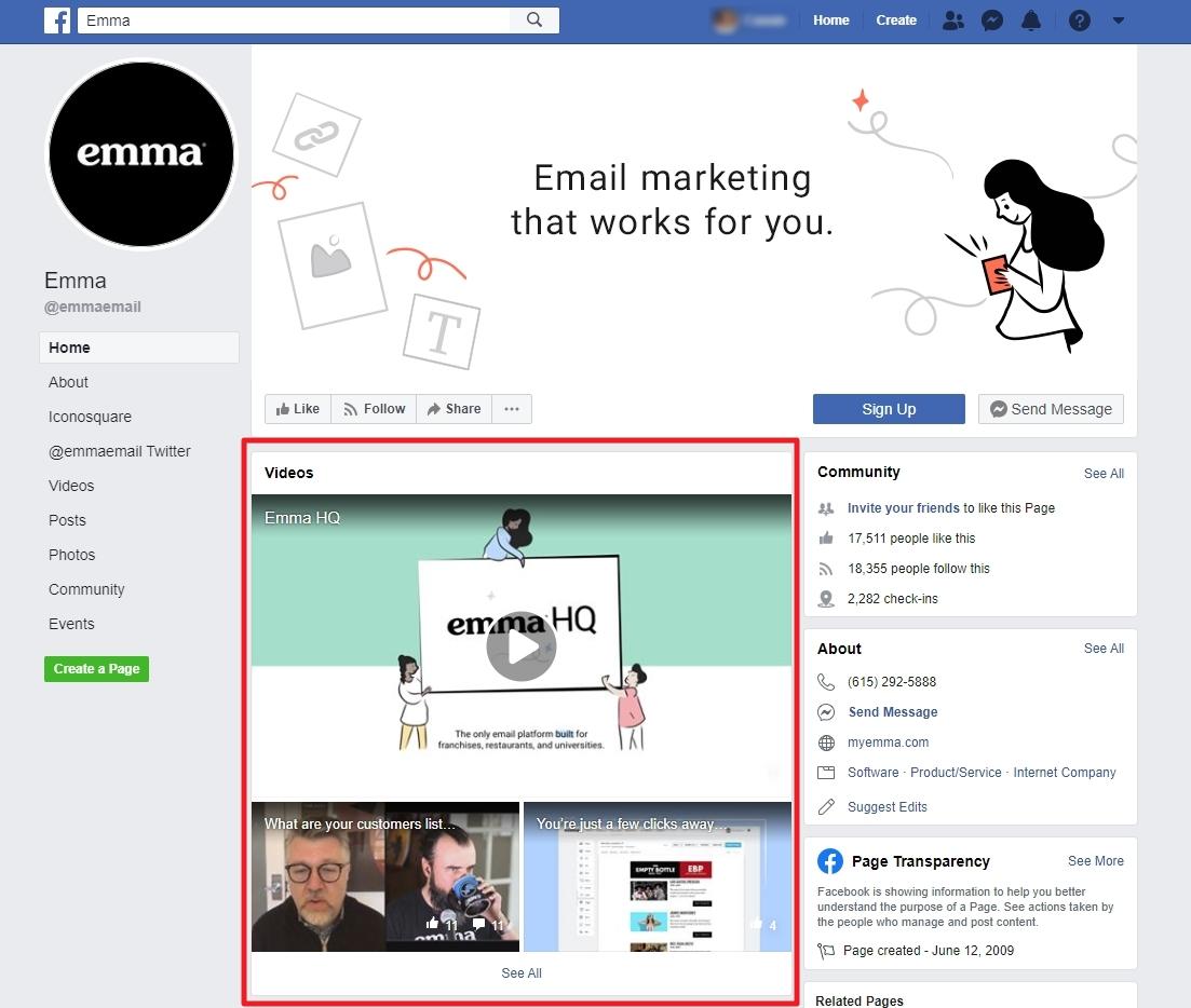 Esempio di video marketing su Facebook di Emma