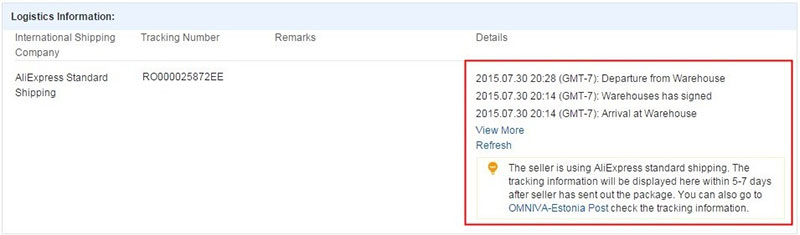 Информация об отслеживании AliExpress