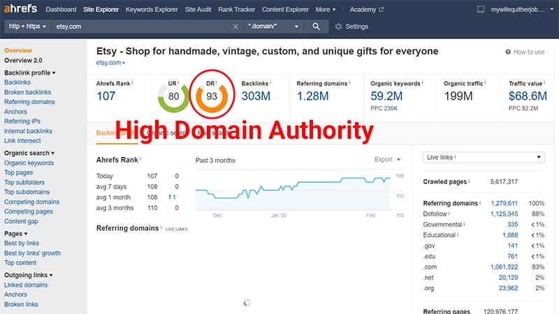 Autoridad de dominio de Etsy