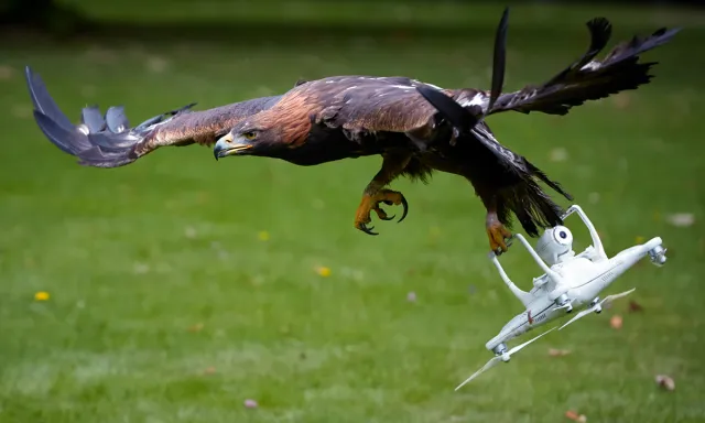 águila cargando un dron