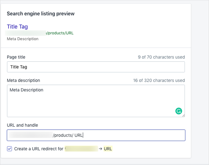 Opzioni SEO per Shopify Store