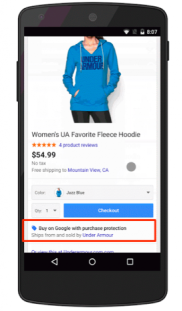 Google Shopping Actions의 구매 보호 스크린샷