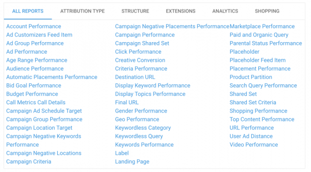 AdWords ppc 보고서의 유형