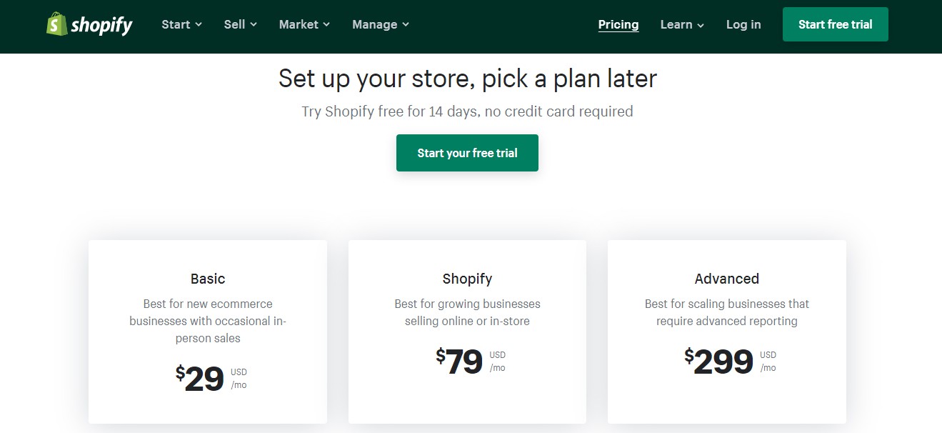 Plans tarifaires Shopify