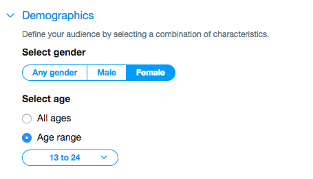 Twitter-Werbung, die auf demografische Merkmale abzielt