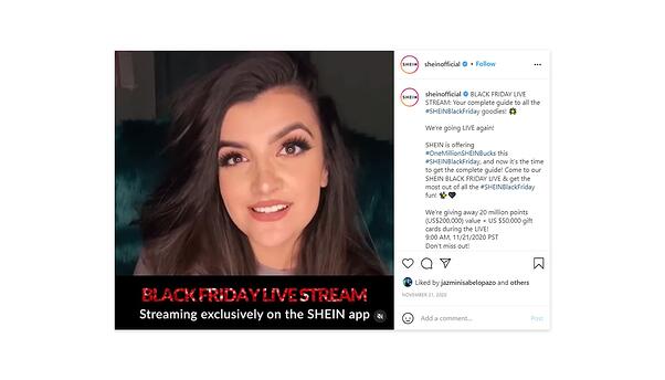 Shein Black Friday în flux live