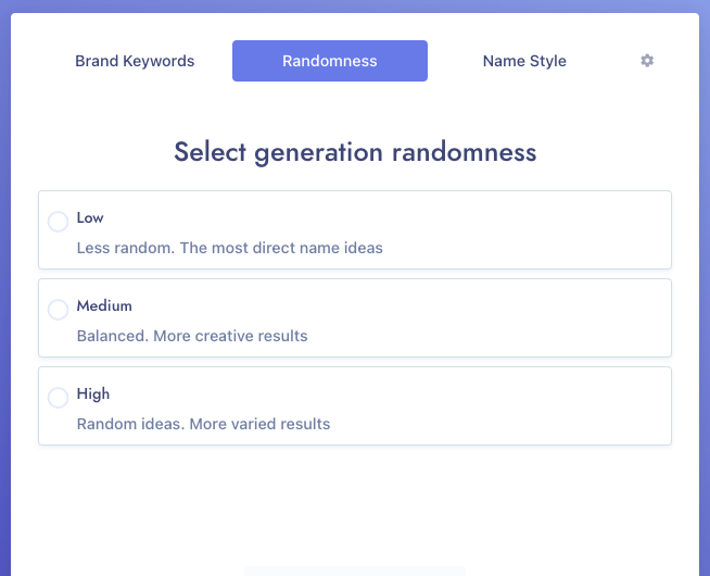 1. เลือก Randomness ที่ Namelix