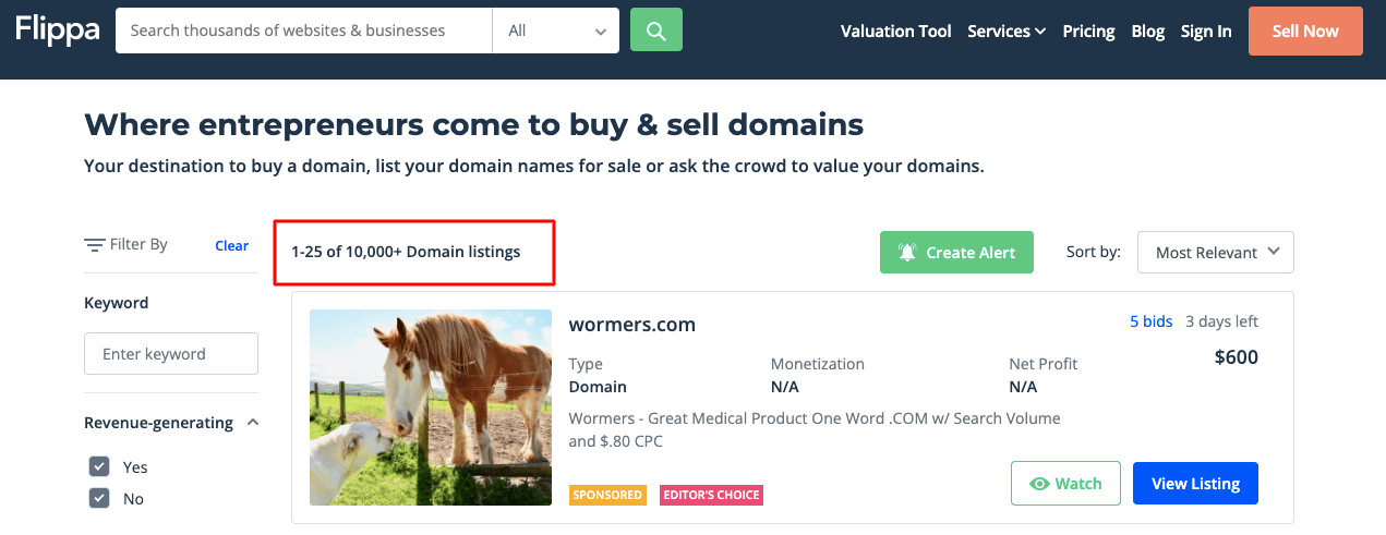 Flippa Domain Names Marketplace