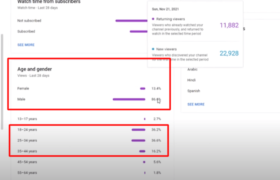 Die ersten 1000 Abonnenten auf Youtube: Legen Sie die beste Altersgruppe fest, indem Sie Ihr „Publikum“ analysieren