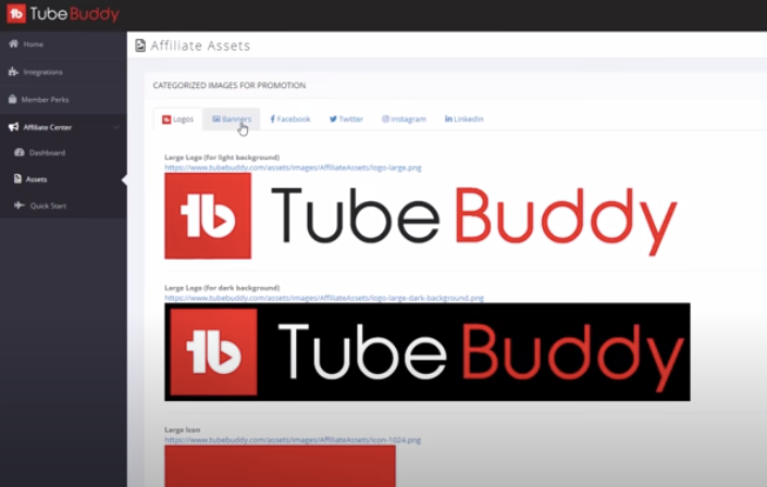 Wählen Sie das Affiliate-Programm, um mit Autopilot Geld zu verdienen: TubeBuddy Affiliate Assets