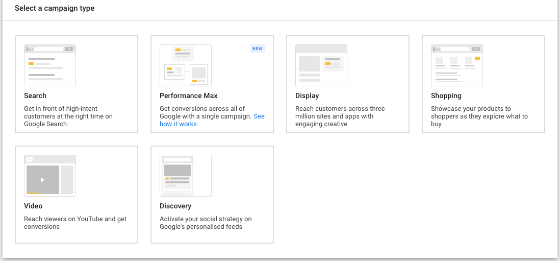 Wählen Sie einen Google Ads-Kampagnentyp aus