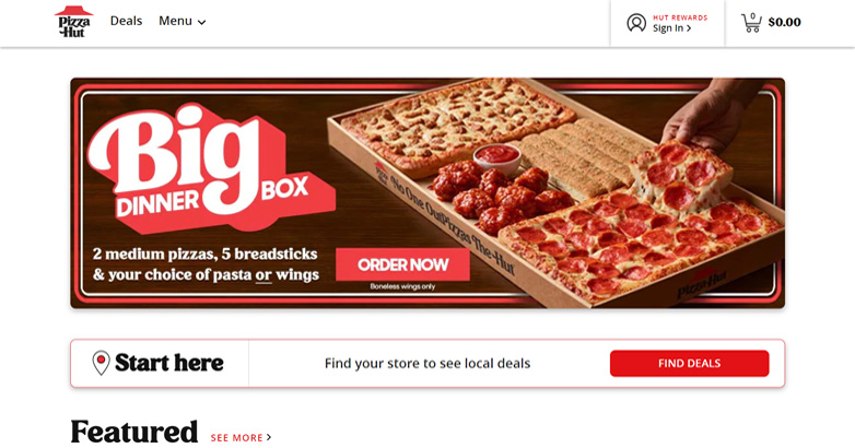 Le design du site internet de la franchise Pizza Hut