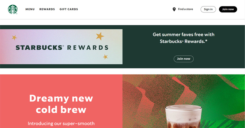 Franchise web design: the home page of Starbucks