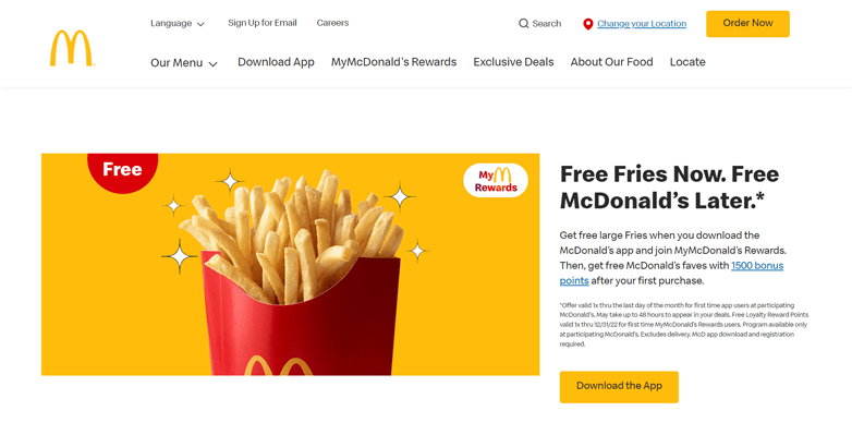 The web design of McDonald's franchise