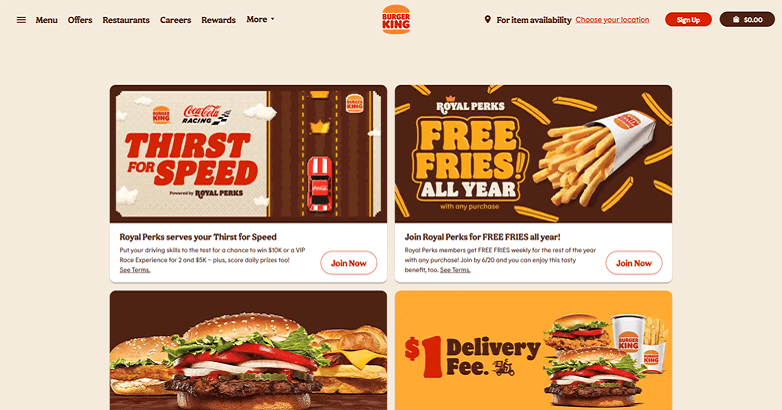 The design of Burger King franchise website