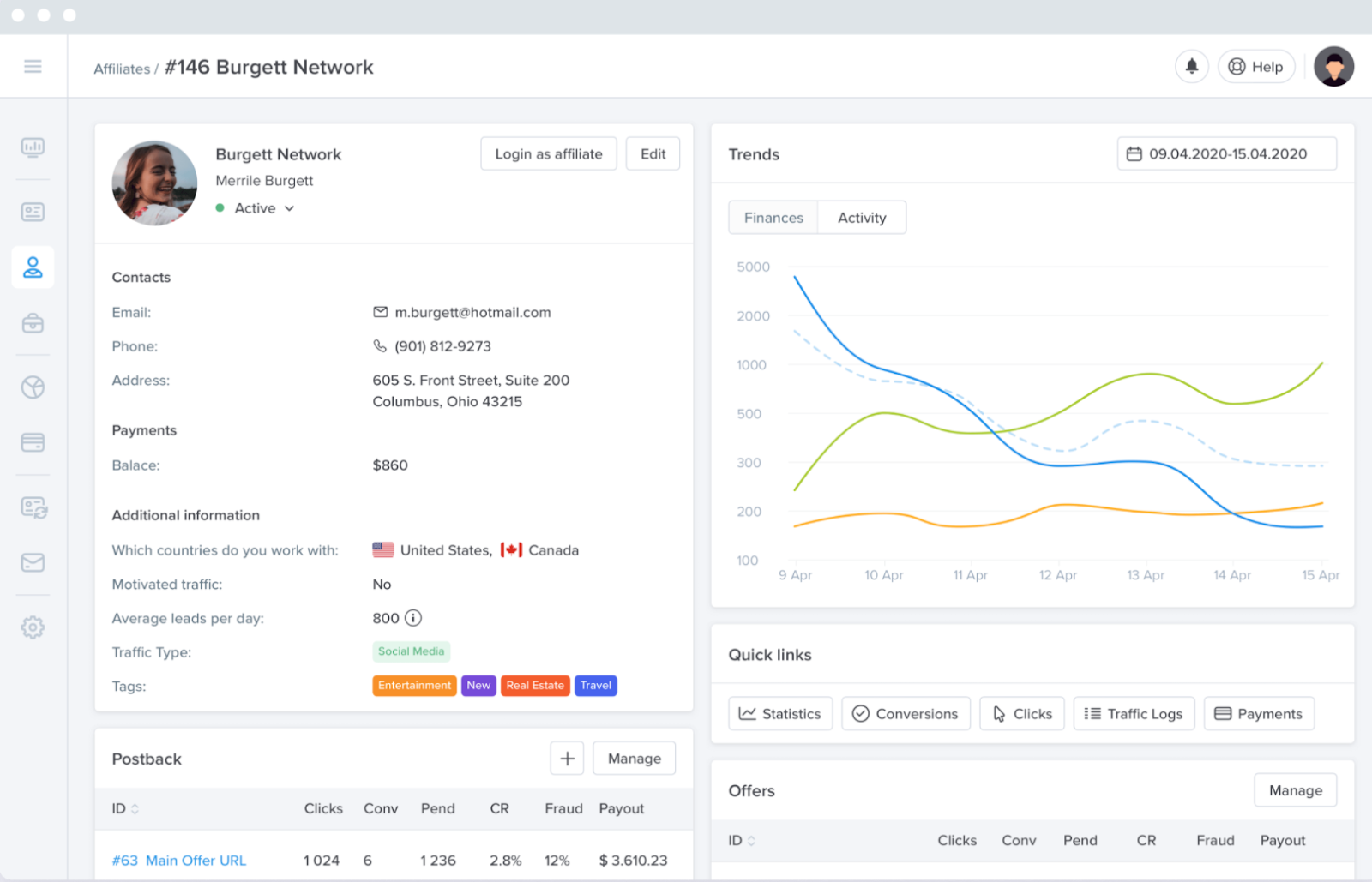 Software di monitoraggio del marketing di affiliazione Scaleo per influencer di Instragram