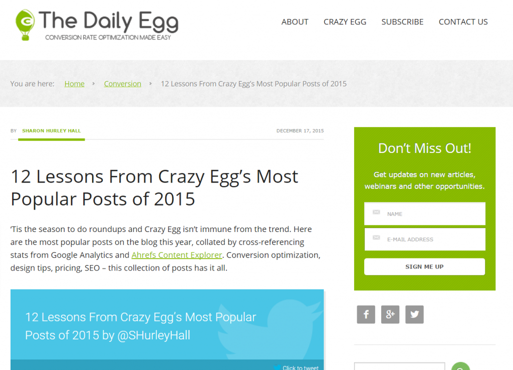 captură de ecran a blogului Daily Egg