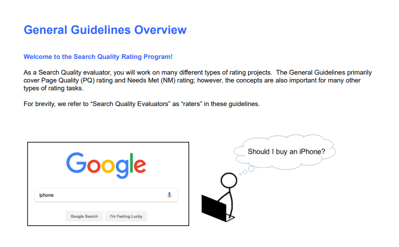 Screenshot der Search Quality Rater-Richtlinien von Google