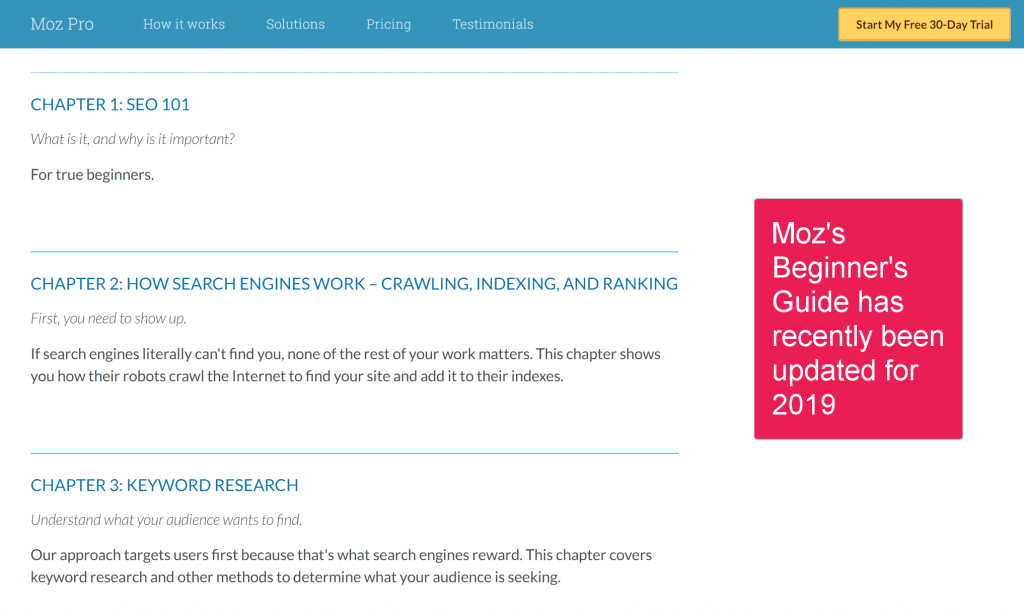 MozのSEO初心者ガイドのスクリーンショット