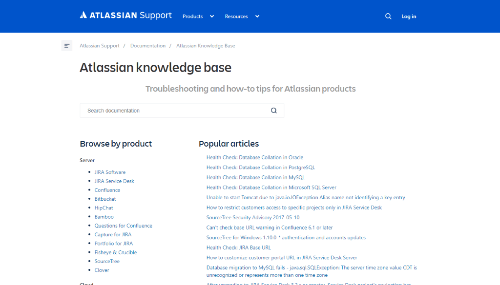 Screenshot der Atlassian-Wissensdatenbank