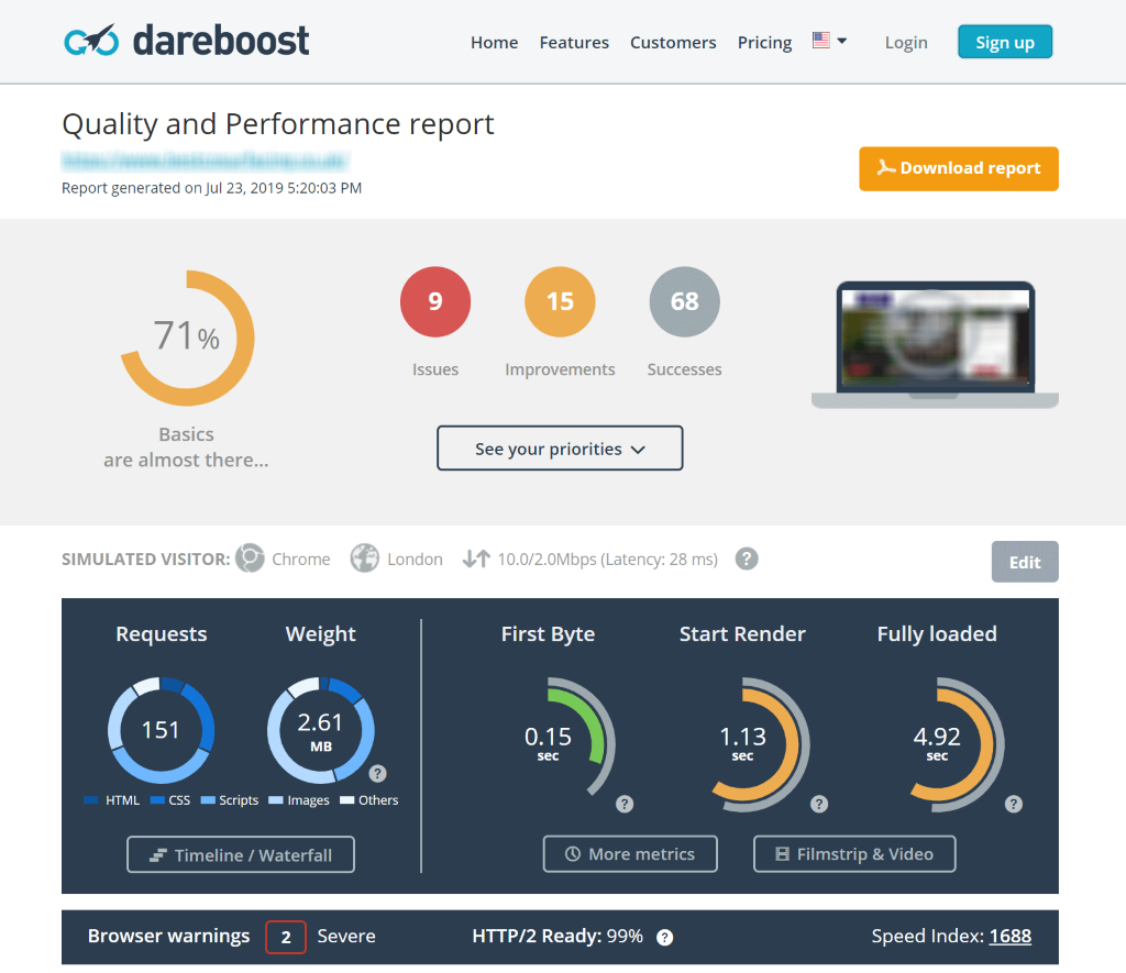 Tangkapan layar dari Auditor Situs Dareboost