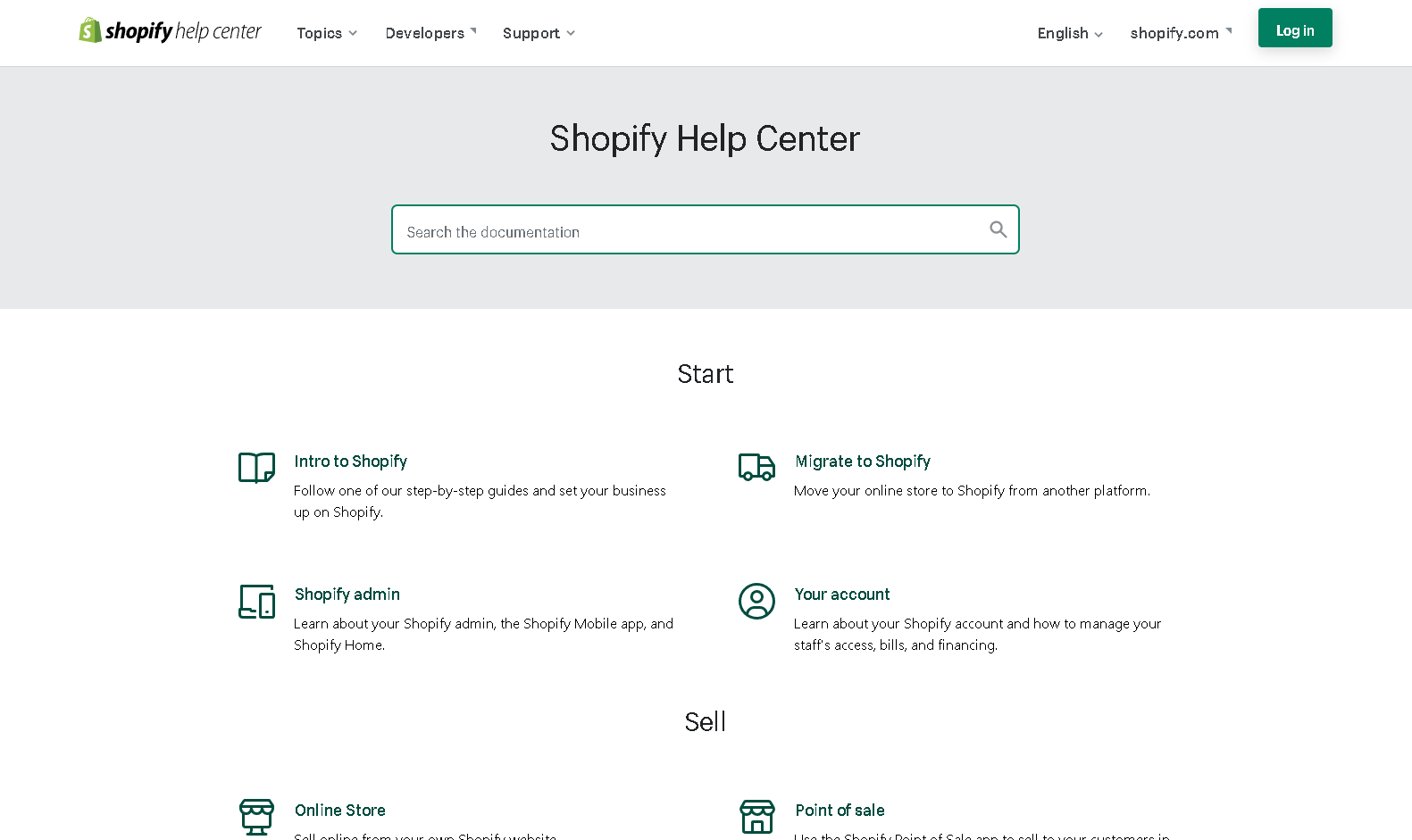 Shopifyヘルプセンターのスクリーンショット